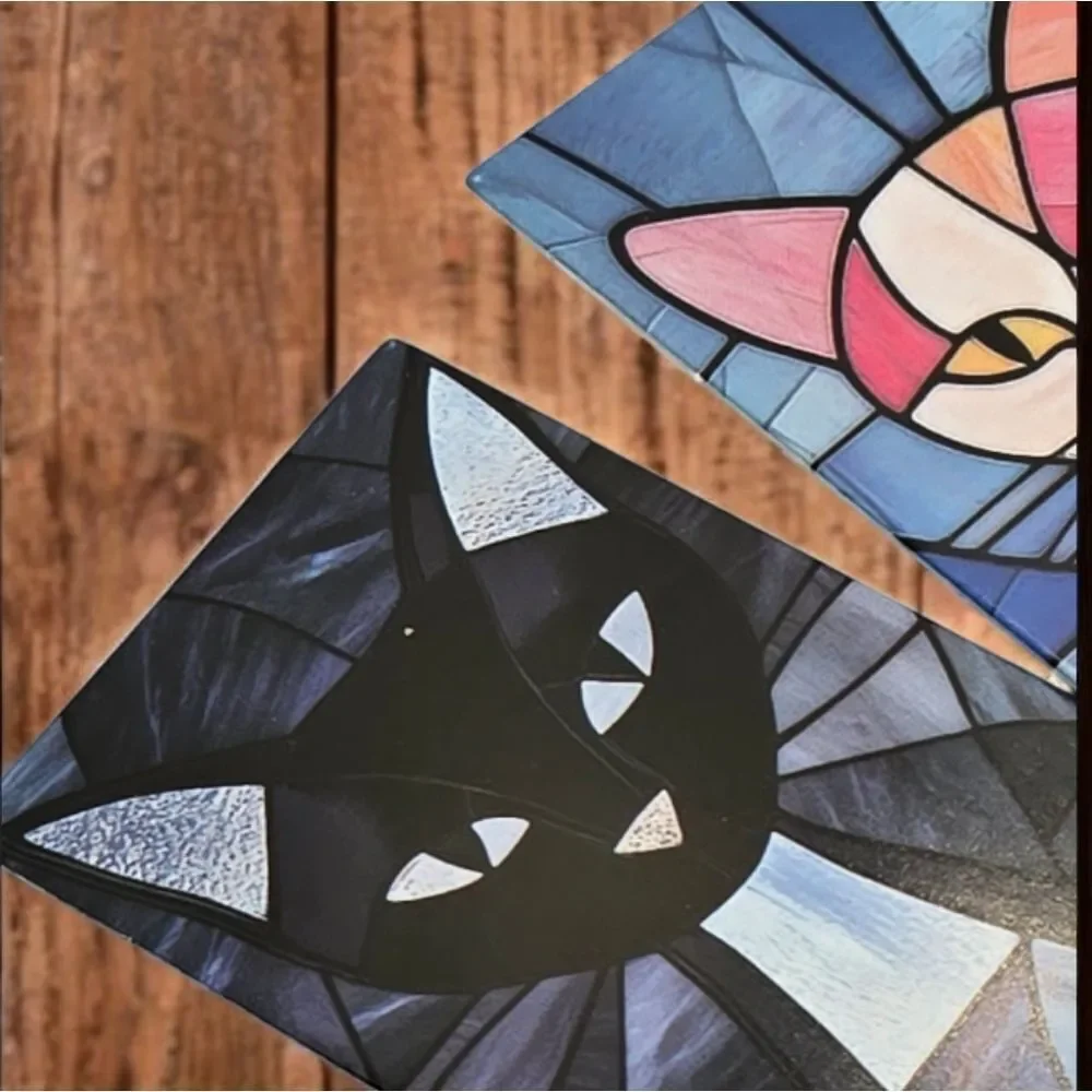 5pcs Black Cat Bookmark Set Stained Glass Mosaic Bookmarks Gothic Kawaii Reading